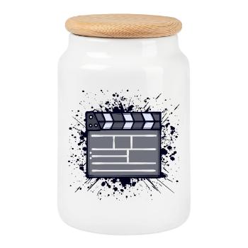 Kinoabend Fernsehen Kamera Movies Cineast Filme - Keksdose mit Holzdeckel - Weiß - Vorne