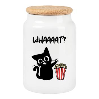 Cat Popcorn Movies Movies Cinema Night Theatre - Boîte à biscuits avec couvercle en bois - blanc - Devant