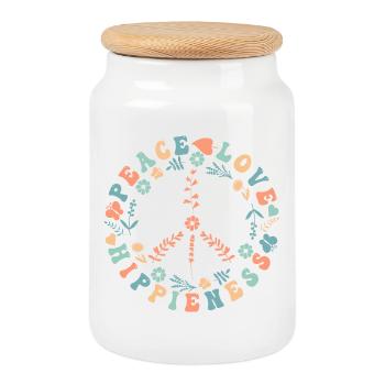 Peace Love Hippieness - Cute Hippie Peace Sign - Cookie Jar with Wooden Lid - white - Front
