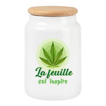 La feuille qui inspire - Feuille de cannabis - Bob - Boîte à biscuits avec couvercle en bois - blanc - Devant