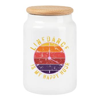 Idée cadeau: La danse en ligne est mon happy hour - Boîte à biscuits avec couvercle en bois - blanc - Devant
