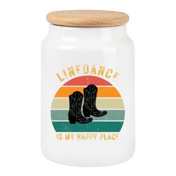 Cadeau parfait: « La danse en ligne est mon endroit heureux » - Boîte à biscuits avec couvercle en bois - blanc - Devant