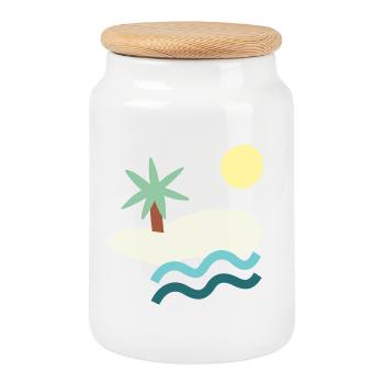 Sunny Beach Paradise Illustration minimaliste - Boîte à biscuits avec couvercle en bois - blanc - Devant