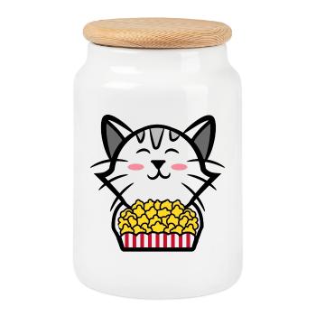 Cat Movies Popcorn Cinema Binge Watching Cineaste - Boîte à biscuits avec couvercle en bois - blanc - Devant