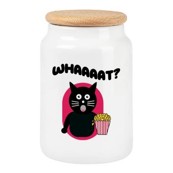 Popcorn Cinema Theater Streaming Cat Movie Night - Cookie Jar with Wooden Lid - white - Front