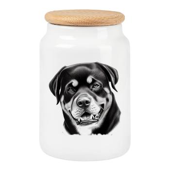 Beautiful Rottweiler - Cookie Jar with Wooden Lid - white - Front