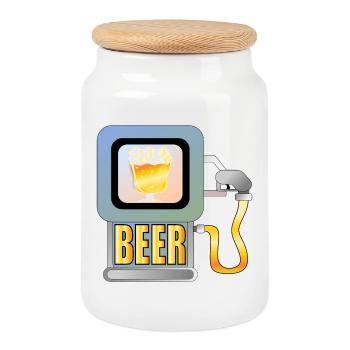 BEER FUEL - FUNNY DRINKS - GAS STATION - Cookie Jar with Wooden Lid - white - Front