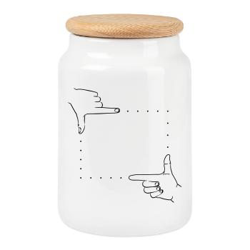 Hand Signals Image Detail - Cookie Jar with Wooden Lid - white - Front