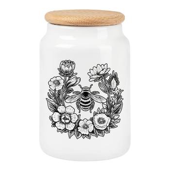 couronne de fleurs apiculteur apiculteur prairie abeilles fleurs fleurs - Boîte à biscuits avec couvercle en bois - blanc - Devant