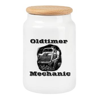 Oldtimer Mechanic - Keksdose mit Holzdeckel - Weiß - Vorne
