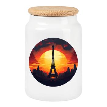 Paris Tour Eiffel au coucher du soleil, Romantique - Boîte à biscuits avec couvercle en bois - blanc - Devant