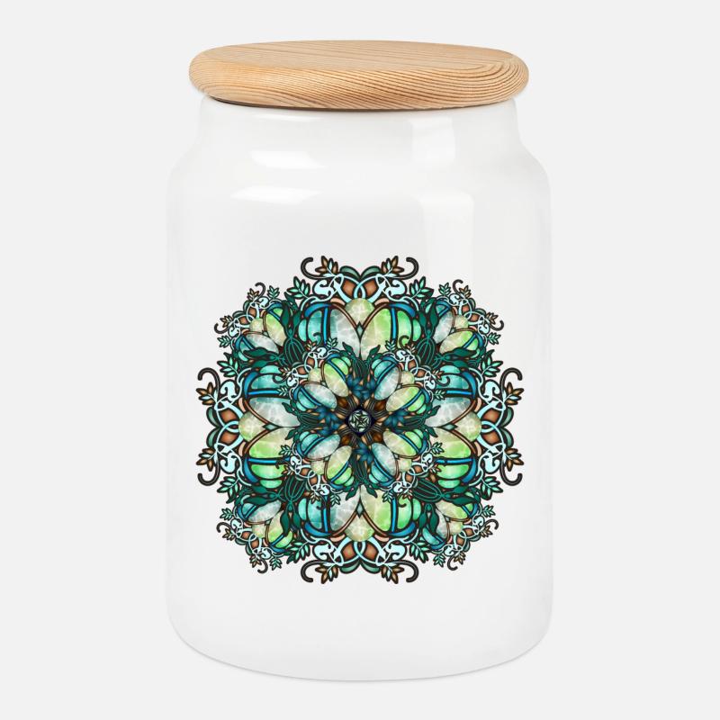 Jugendstil Rosette in transparenter Glas Optik - Keksdose mit Holzdeckel - Weiß