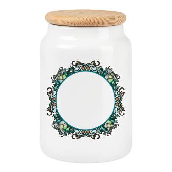 Art Nouveau frame in transparent glass look - Cookie Jar with Wooden Lid - white - Front