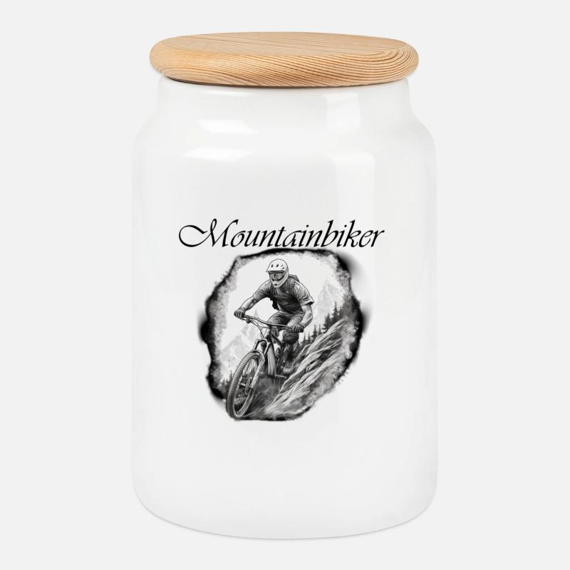 Mountainbiker - Keksdose mit Holzdeckel - Weiß