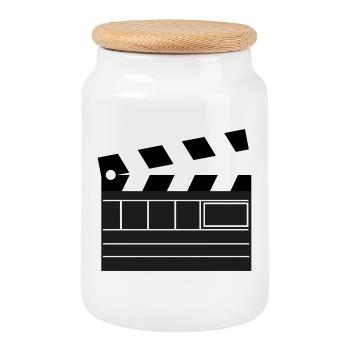 Movies Theater Streaming Movies Camera Movie Night - Cookie Jar with Wooden Lid - white - Front