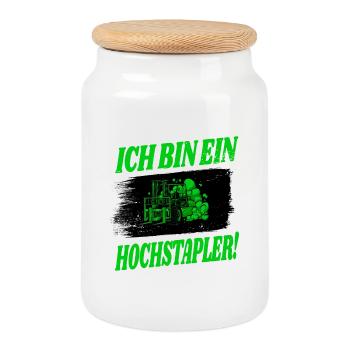 Gabelstapler Design - Keksdose mit Holzdeckel - Weiß - Vorne