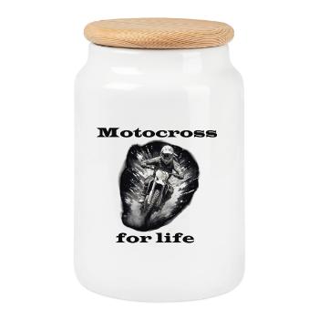 Motocross for life - Cookie Jar with Wooden Lid - white - Front
