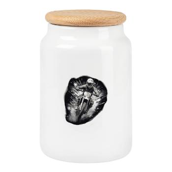 Motocross for life white - Cookie Jar with Wooden Lid - white - Front