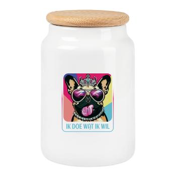 Stubborn Pug - Cookie Jar with Wooden Lid - white - Front