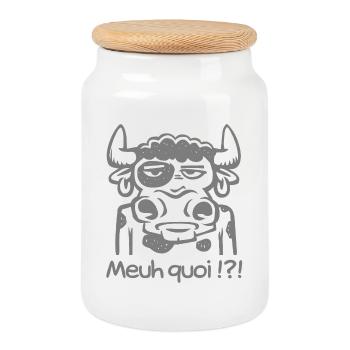 Meuh quoi ! - Boîte à biscuits avec couvercle en bois - blanc - Devant