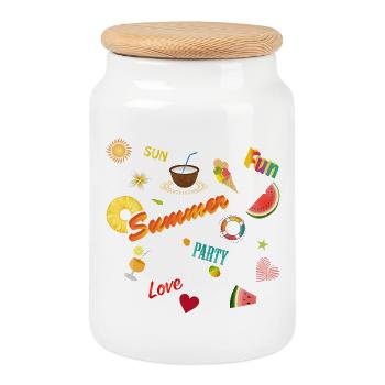 Sonne Sommer Spaß und Party. Potpourri der Sinne - Keksdose mit Holzdeckel - Weiß - Vorne