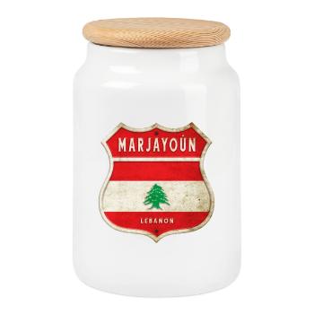 Marjayoun Libanon Wappen Flaggen Design - Keksdose mit Holzdeckel - Weiß - Vorne