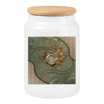 Wonderful steampunk watch - Cookie Jar with Wooden Lid - white - Front