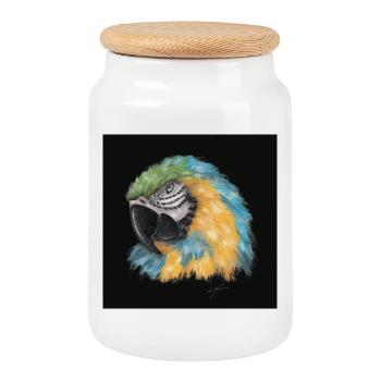 Colored parrot with watercolor style - Cookie Jar with Wooden Lid - white - Front