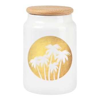 Kreis Gold Palmen Luxus Urlaub rund chillen Südsee - Keksdose mit Holzdeckel - Weiß - Vorne