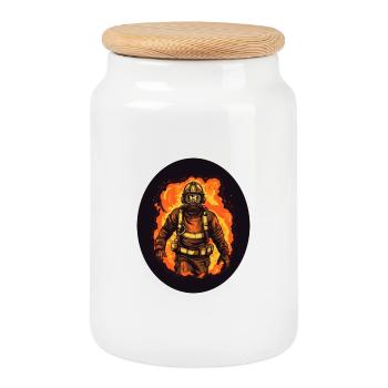 Pompier à vie blanc - Boîte à biscuits avec couvercle en bois - blanc - Devant
