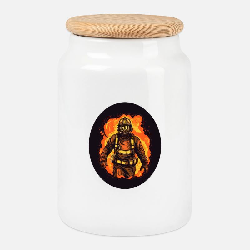 Firefighter for life white - Cookie Jar with Wooden Lid - white