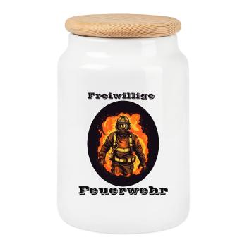 Freiwillige Feuerwehr - Keksdose mit Holzdeckel - Weiß - Vorne