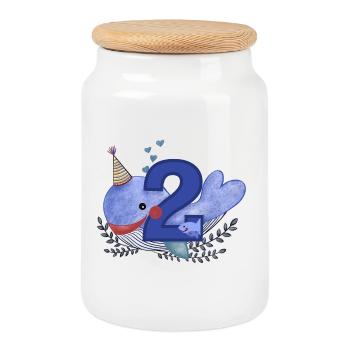Zweiter Geburtstag Happy Birthday Kleiner Wal - Keksdose mit Holzdeckel - Weiß - Vorne
