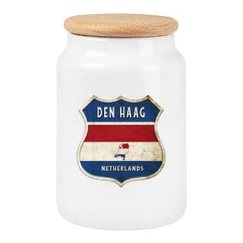 Den Haag Niederlande Flaggen Wappen Design - Keksdose mit Holzdeckel - Weiß - Vorne