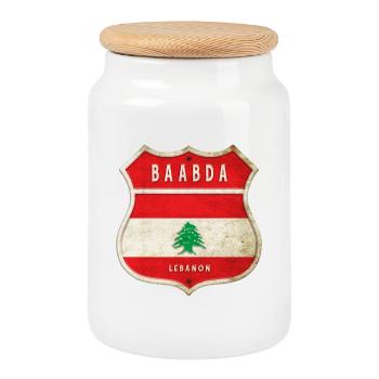 Baabda Libanon Wappen Flaggen Design - Keksdose mit Holzdeckel - Weiß - Vorne
