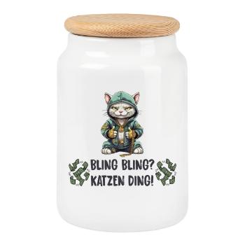 Katzen Hip Hop Design - Keksdose mit Holzdeckel - Weiß - Vorne