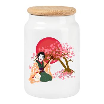 Une femme japonaise joue Shamisen - Boîte à biscuits avec couvercle en bois - blanc - Devant