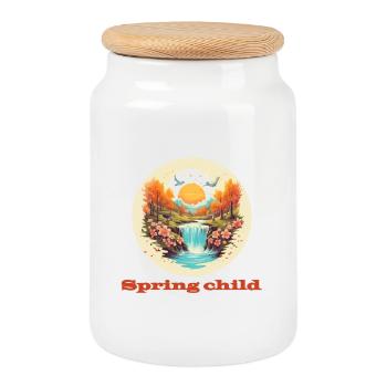 Spring child - Cookie Jar with Wooden Lid - white - Front