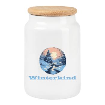Enfant d’hiver - Boîte à biscuits avec couvercle en bois - blanc - Devant