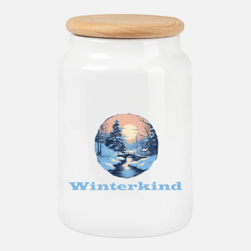 Winter Child - Cookie Jar with Wooden Lid - white