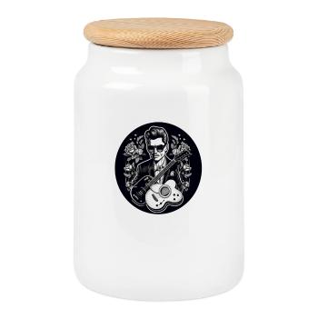 Rockabilly white - Cookie Jar with Wooden Lid - white - Front