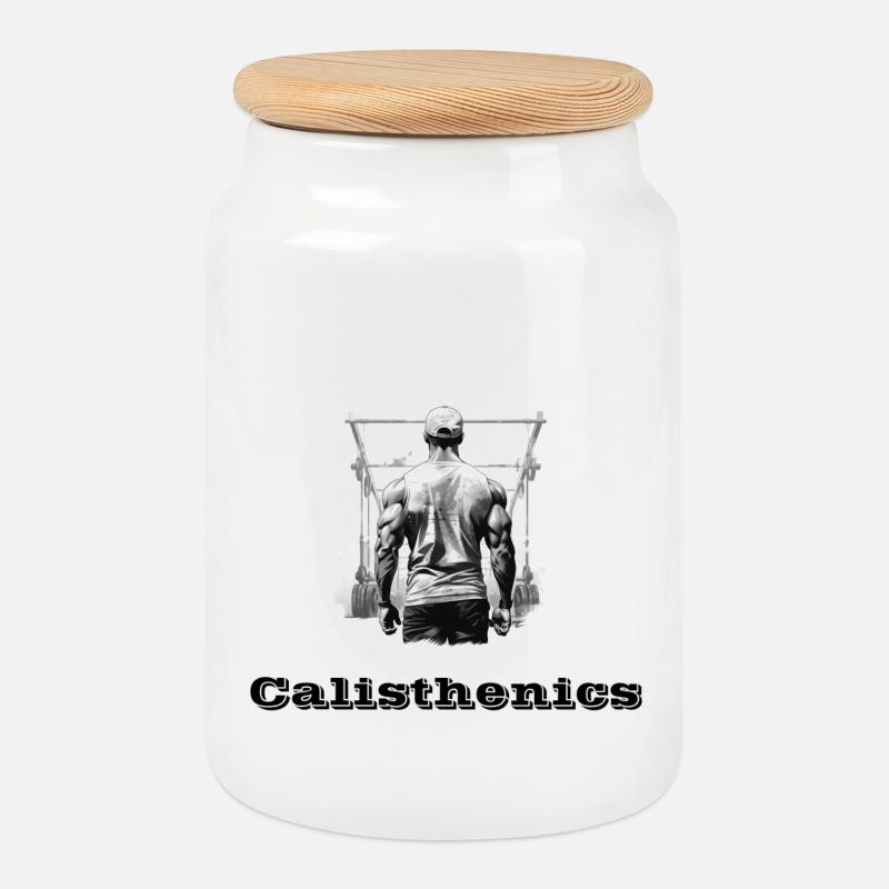 Calisthenics - Cookie Jar with Wooden Lid - white