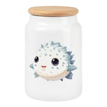Süßer Kawaii Kugelfisch Fugu - Keksdose mit Holzdeckel - Weiß - Vorne