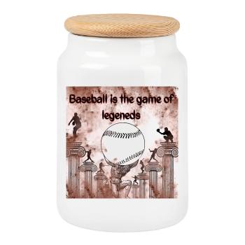 Legendäre Baseball-Illustration mit Säulenmotiv - Keksdose mit Holzdeckel - Weiß - Vorne