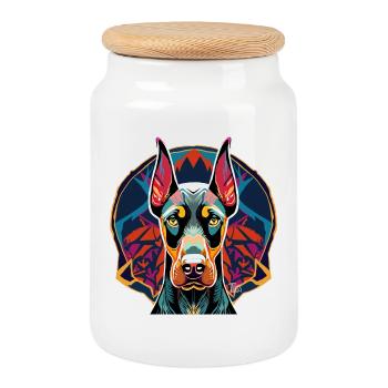 Doberman - Boîte à biscuits avec couvercle en bois - blanc - Devant