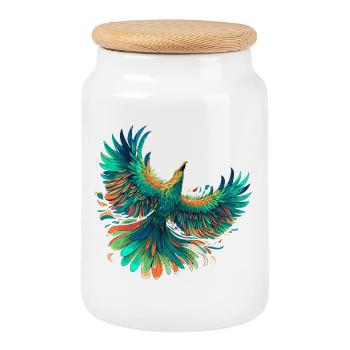 Conception vibrante de vol à plumes de phénix - Boîte à biscuits avec couvercle en bois - blanc - Devant