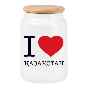 I LOVE KAZAKHSTAN Kasachstan - Keksdose mit Holzdeckel - Weiß - Vorne