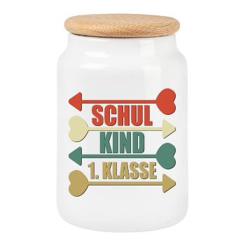 SCHULKIND 1. KLASSE - Keksdose mit Holzdeckel - Weiß - Vorne