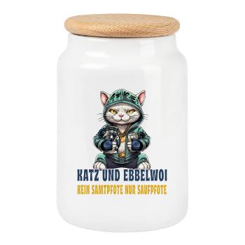 Apfelwein und Katzen Design - Keksdose mit Holzdeckel - Weiß - Vorne