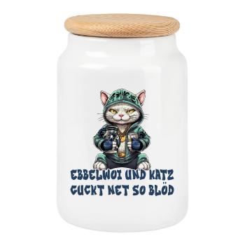 Apfelwein und Katzen Design - Keksdose mit Holzdeckel - Weiß - Vorne